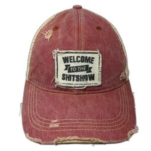 Headmost Red Beige Trucker Hat One Size Welcome To The Shitshow Distressed Patch